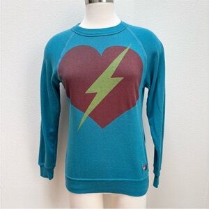 Aviator Nation Lightning Heart Sweatshirt Bolt Graphic Pullover Blue Size Xs